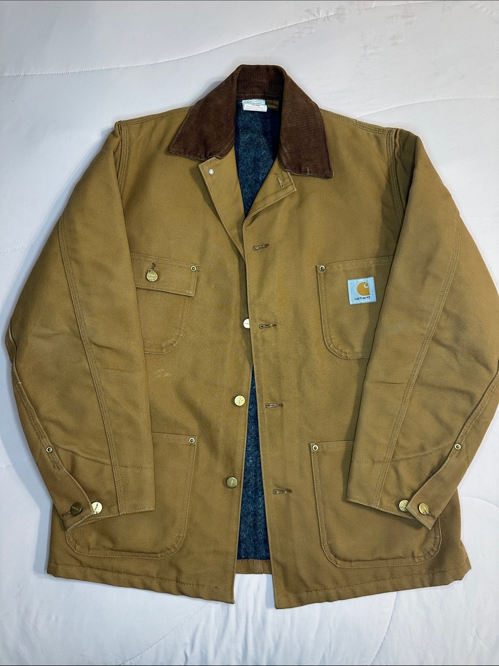 Carhartt Tan/Brown Canvas Work Jacket with Corduroy Collar Vintage - 38